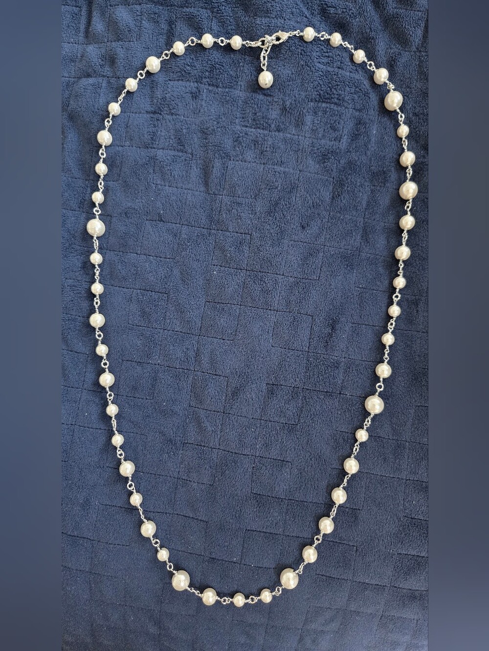 Classic Pearl Station Long Necklace - White Pearls